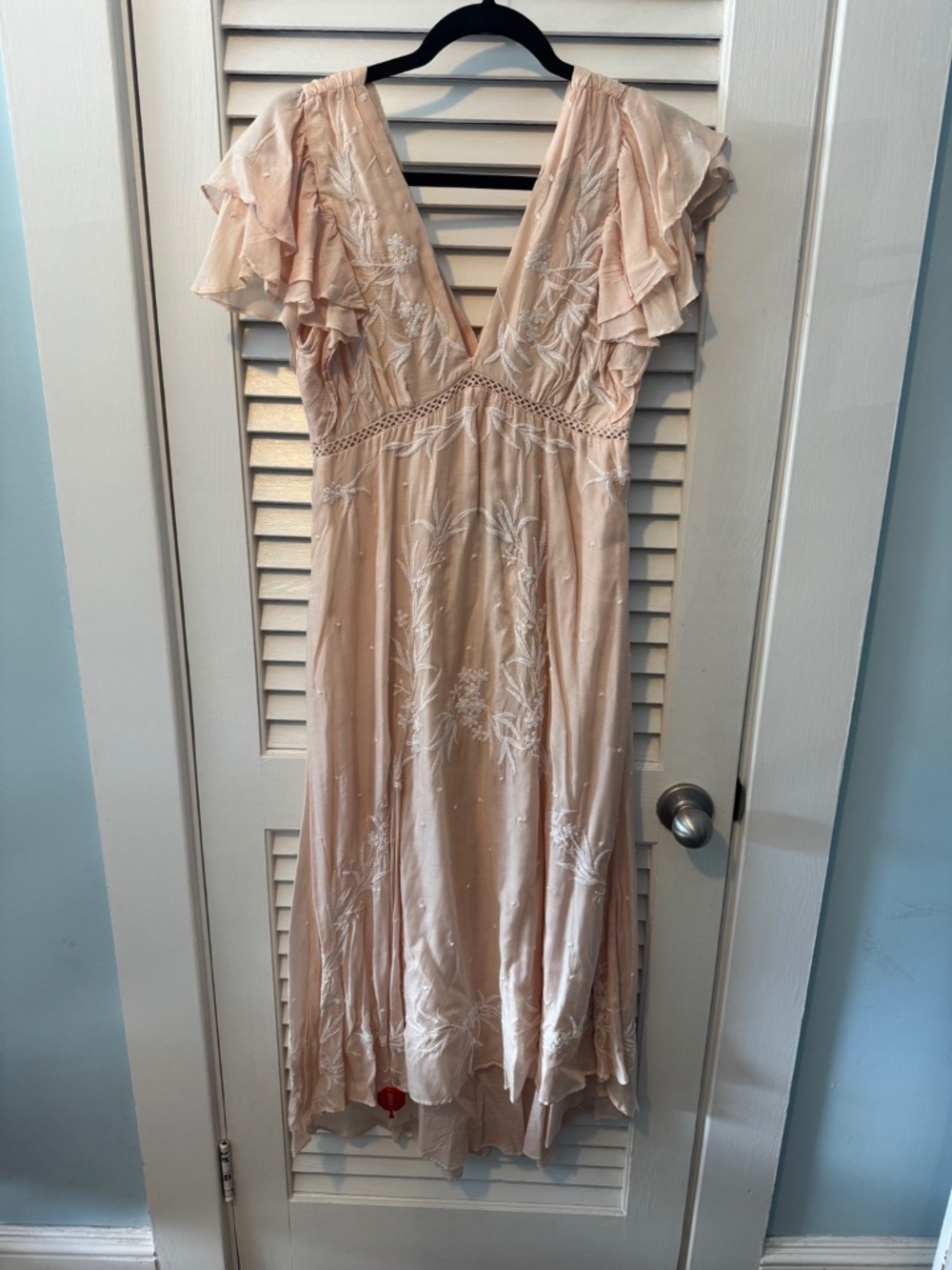 Love The Label Blush Pink Embroidered Flutter Sleeve Maxi Dress S NWT